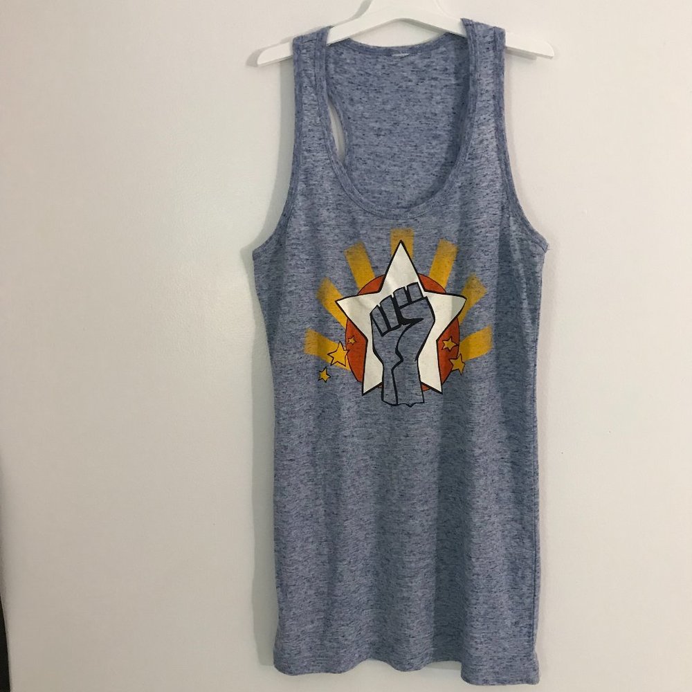 Lando Women's Graphic Heather Blue Racerback Tank Top